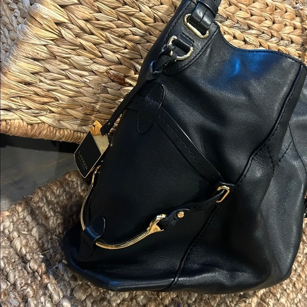 LAUREN RALPH LAUREN Woodbridge Leather Large Hobo Black